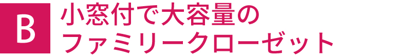 小窓付で大容量のファミリークローゼット