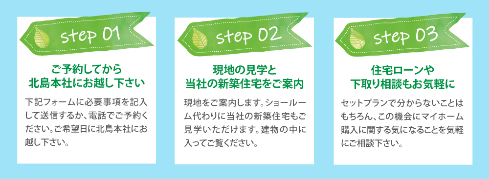 ご予約してから北島本社にお越し下さい