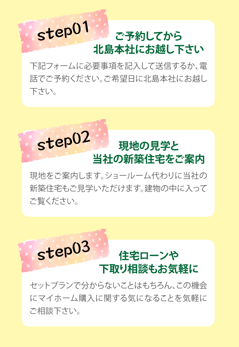 ご予約してから北島本社にお越し下さい