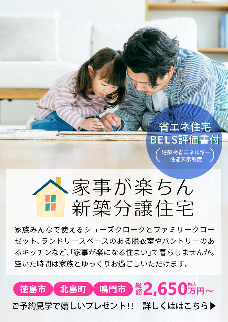 家事が楽ちん新築分譲住宅　総額2,650万円～（税込）